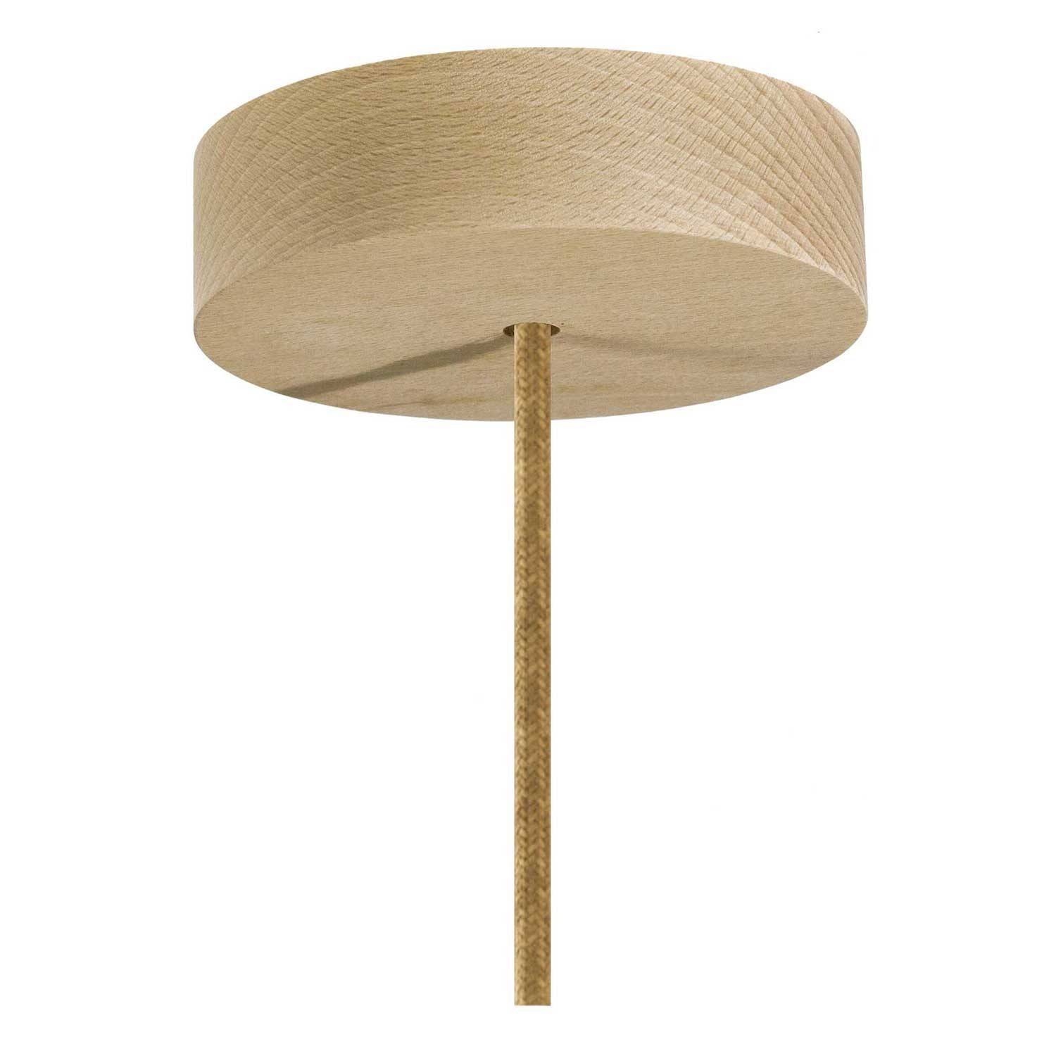 Pendant lamp with textile cable, raffia Cylinder lampshade and metal details - Made in Italy