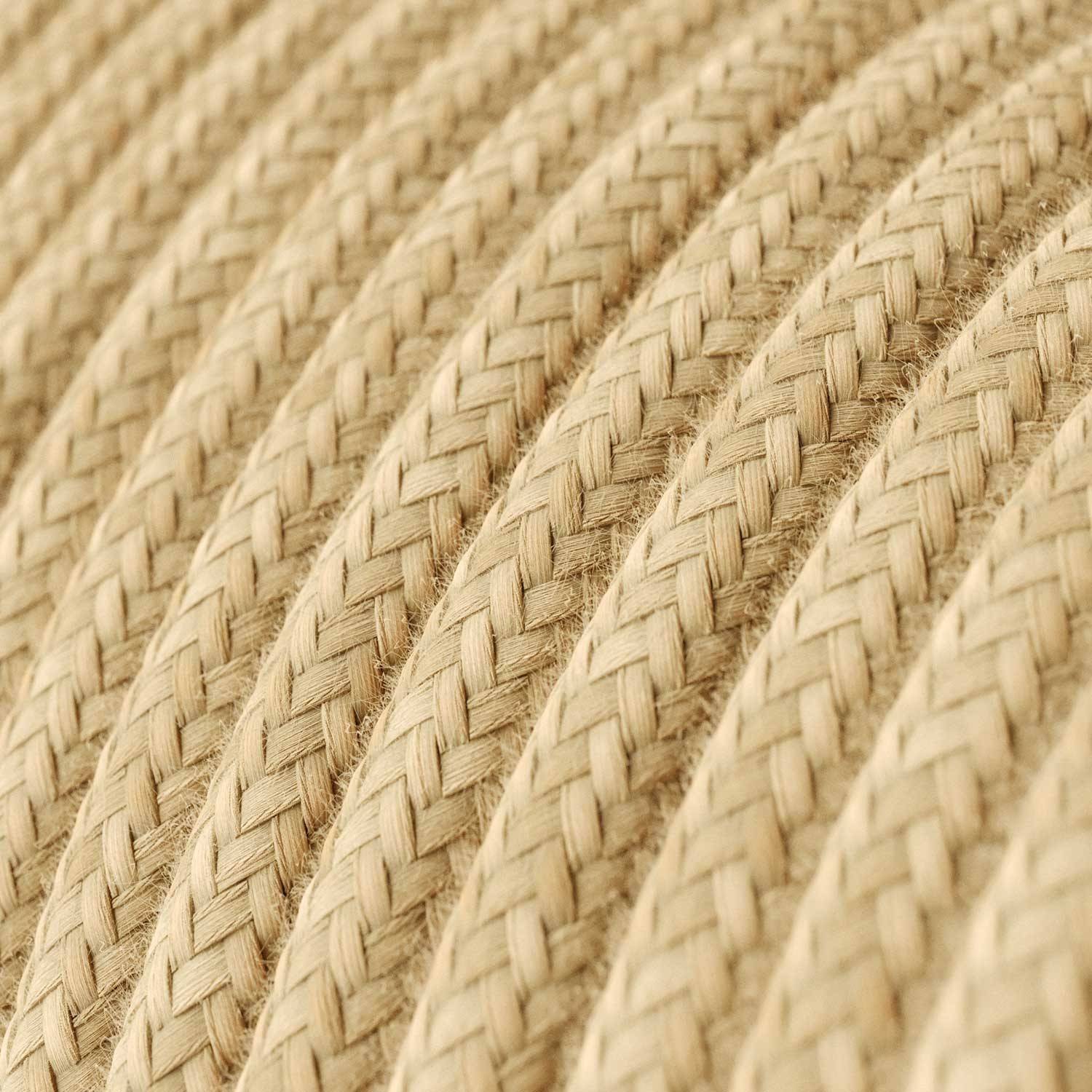 Függeszték textilkábellel, raffia hengeres lámpabúrával és fém kiegészítőkkel - Made in Italy