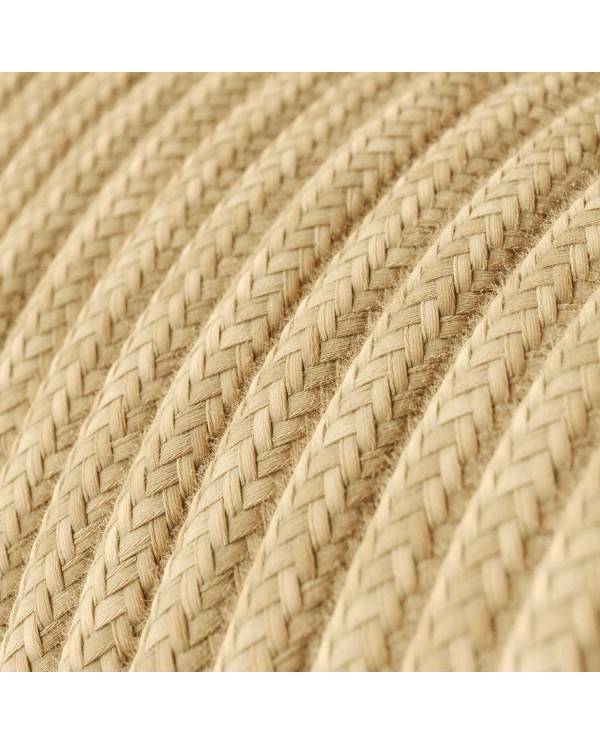 Függeszték textilkábellel, raffia hengeres lámpabúrával és fém kiegészítőkkel - Made in Italy