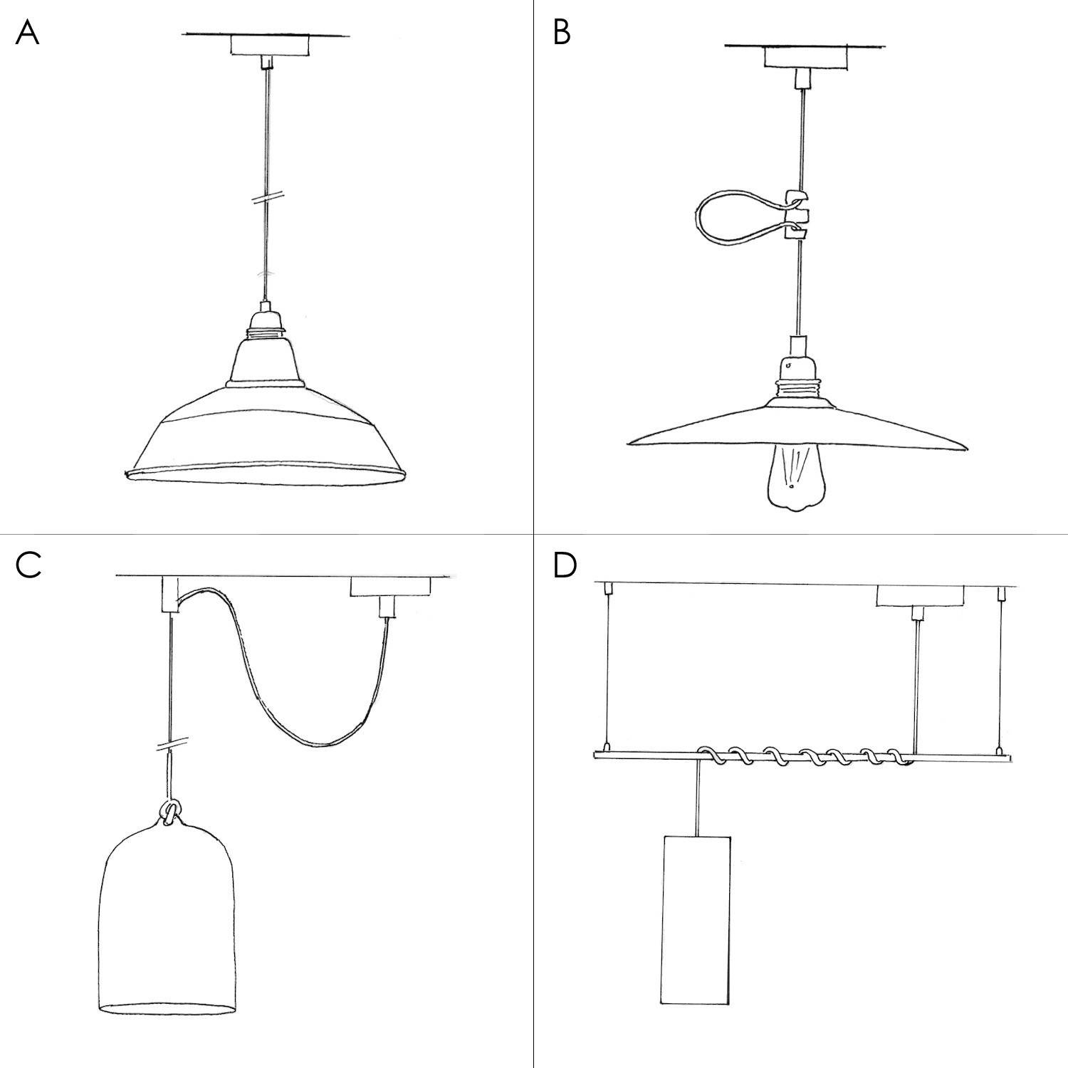 Candeeiro suspenso com cabo têxtil, abajur Funnel em cimento e detalhes em metal - Fabricado em Itália