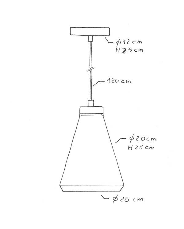 Hanglamp vervaardigd in Italië met textiel kabel, Entennoir kap in cement en metalen afwerking