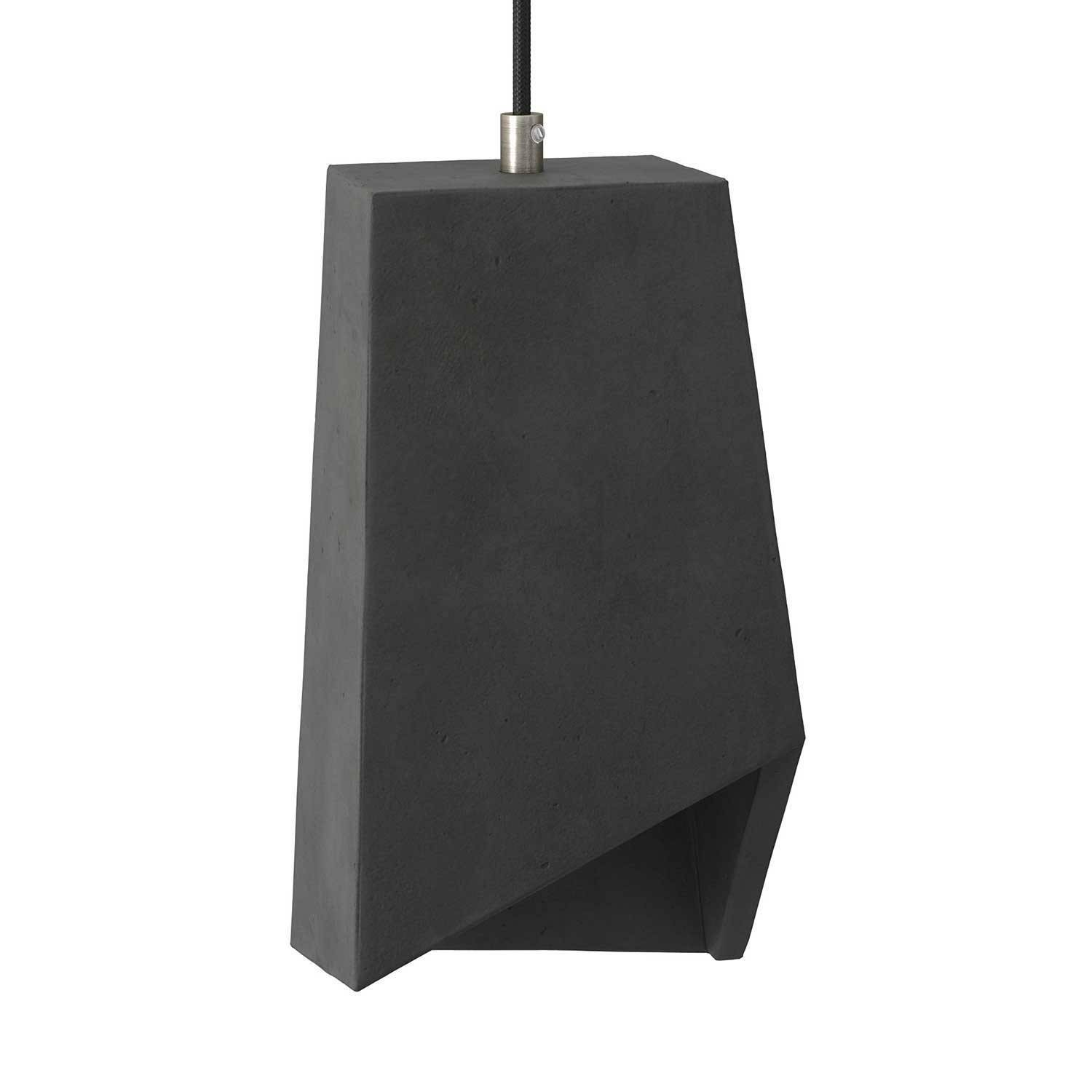 Pendant lamp with textile cable, Prisma cement lampshade and metal finishes - Made in Italy