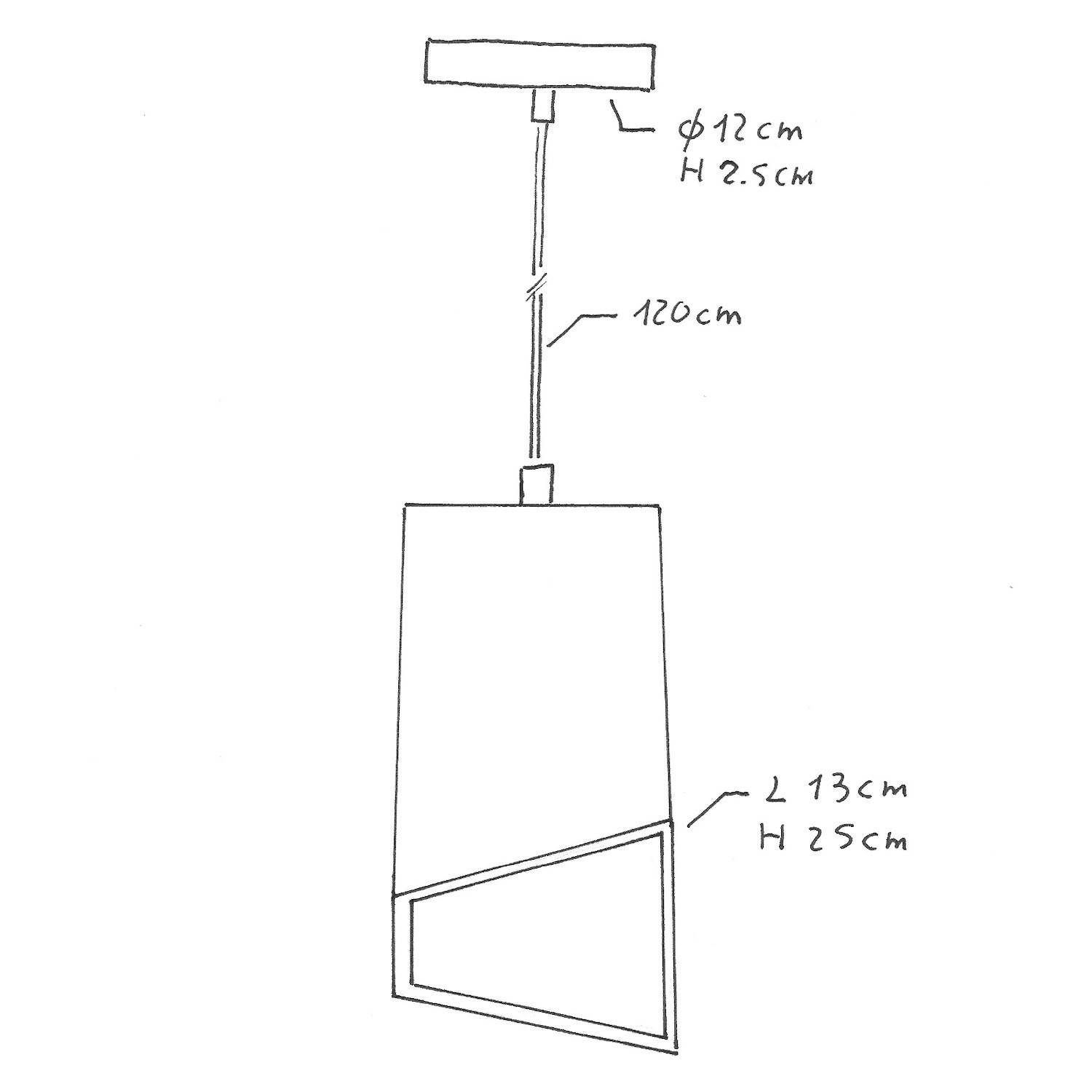 Lampa wisząca z kablem w oplocie, betonowym kloszem Prisma i metalowymi elementami - Made in Italy