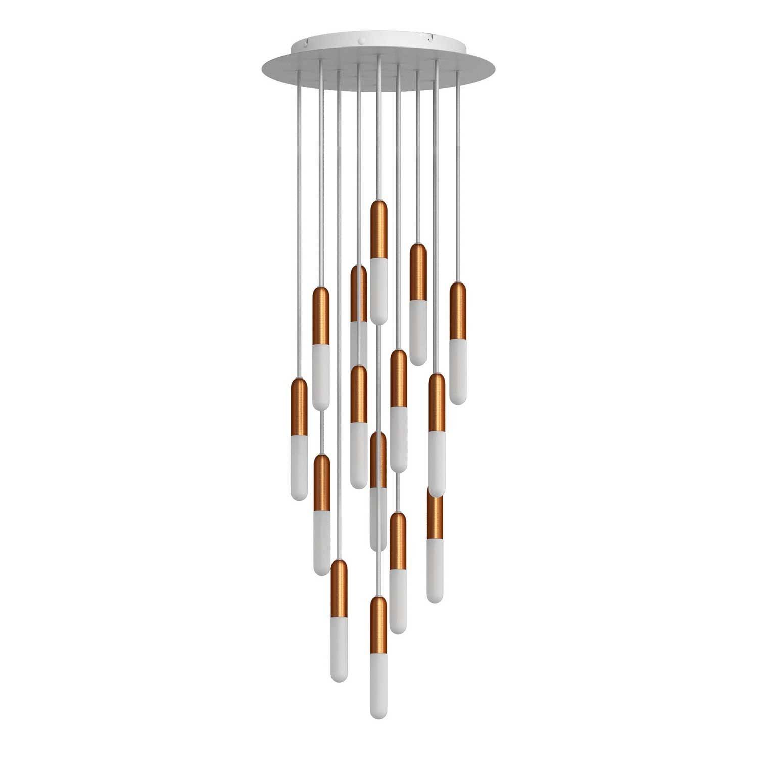 Suspensie fabricată în Italia cu 15 pendule complete cu P-Light și rozetă de tavan Rose-One de 400 mm.