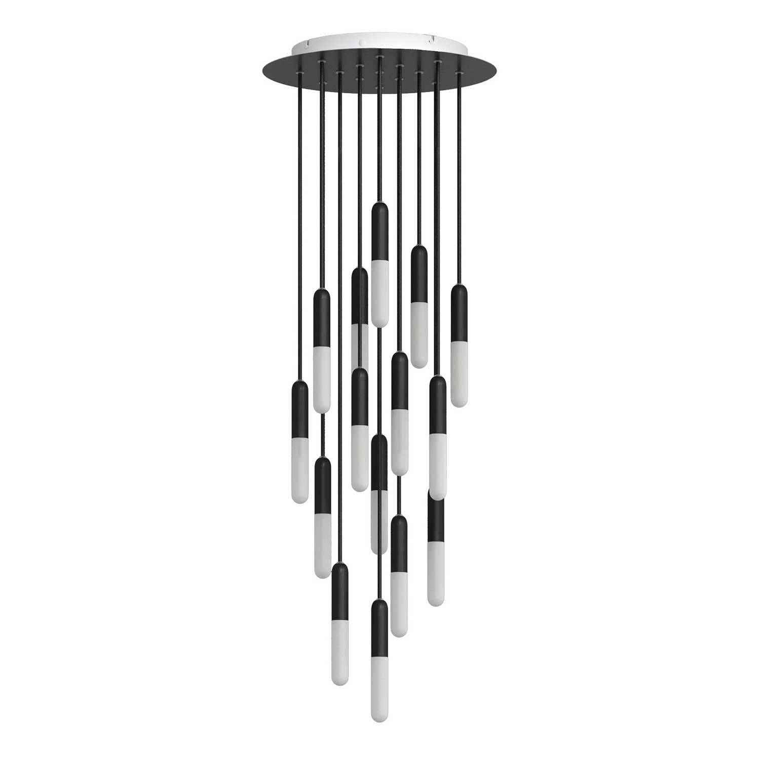 Suspensie fabricată în Italia cu 15 pendule complete cu P-Light și rozetă de tavan Rose-One de 400 mm.