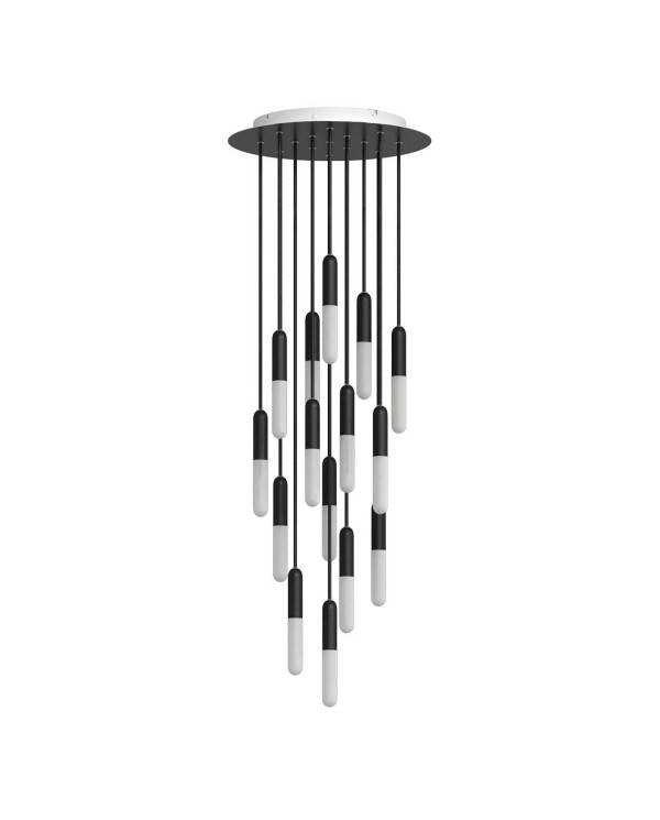 Suspensie fabricată în Italia cu 15 pendule complete cu P-Light și rozetă de tavan Rose-One de 400 mm.