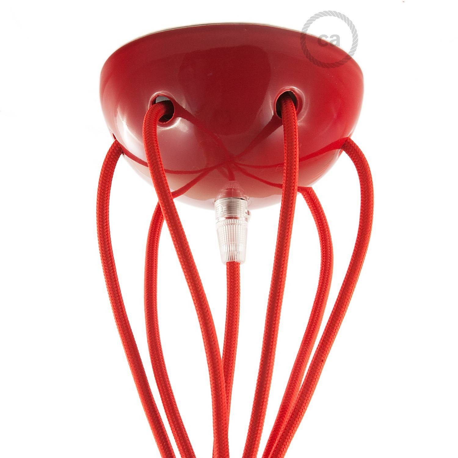 Spider - lampa wisząca z 6 ramionami Made in Italy z kablem w oplocie i kolorowymi ceramicznymi elementami