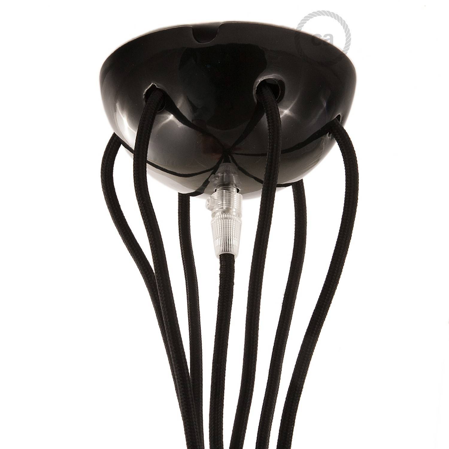 Spider - lampa wisząca z 6 ramionami Made in Italy z kablem w oplocie i kolorowymi ceramicznymi elementami