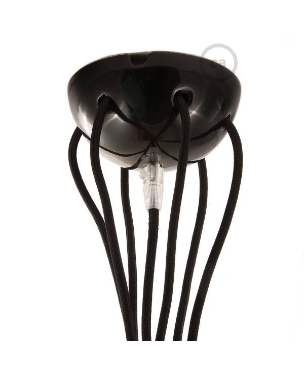 Spider - lampa wisząca z 6 ramionami Made in Italy z kablem w oplocie i kolorowymi ceramicznymi elementami