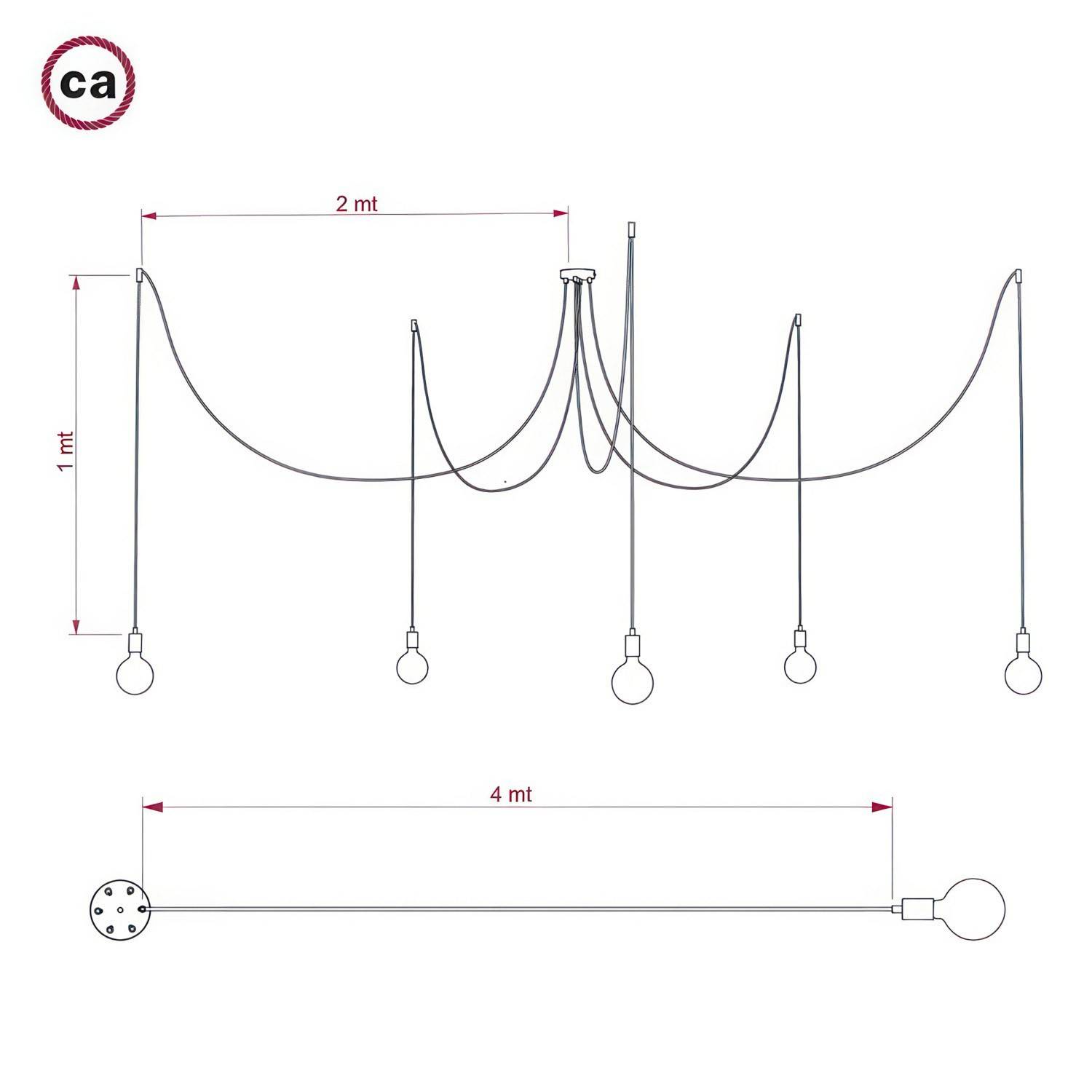 Spider - Ophæng med 5 vedhæng Made in Italy komplet med stofkabel og metalfinish