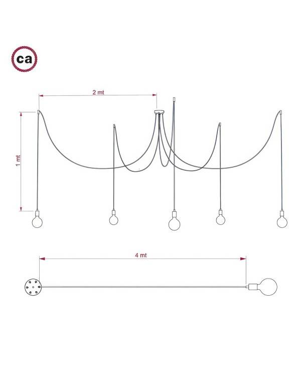 Spider - Ophæng med 5 vedhæng Made in Italy komplet med stofkabel og metalfinish