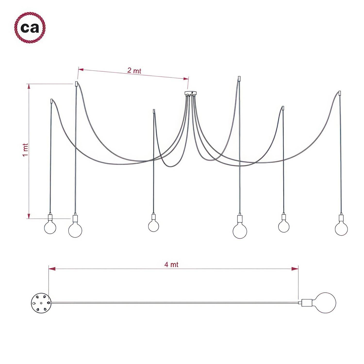 Spider - Lámpara colgante con 6 caídas Made in Italy con bombillas, cable textil y acabados metálicos