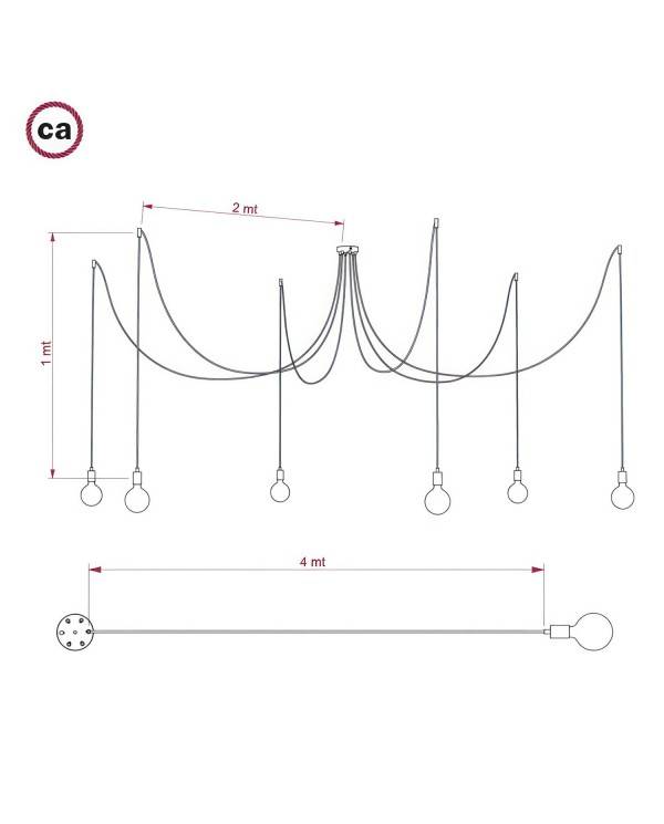 Păianjen - Suspendare cu 6 pandantive, fabricat în Italia, complet cu cablu de țesătură și finisaje din metal.