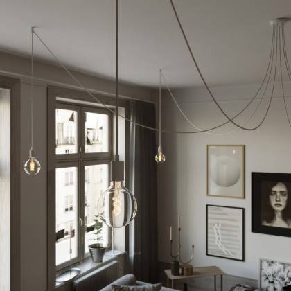 Spider - Suspension with 6 pendants Made in Italy complete with fabric cable, and metal finishes