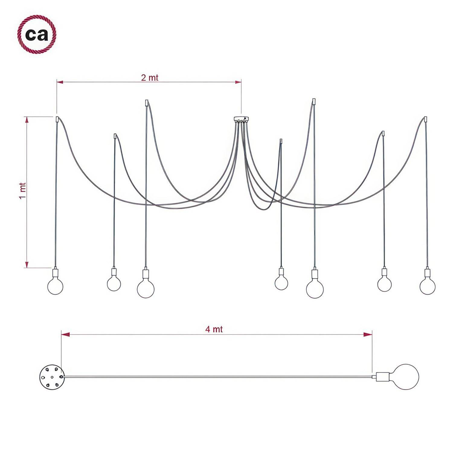 Spider - Ophæng med 7 vedhæng Made in Italy komplet med stofkabel og metalfinish