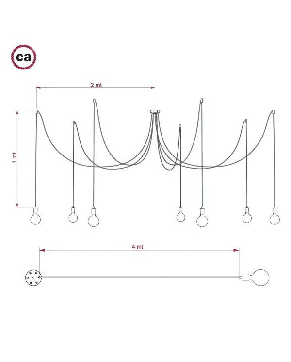 Spider - Ophæng med 7 vedhæng Made in Italy komplet med stofkabel og metalfinish