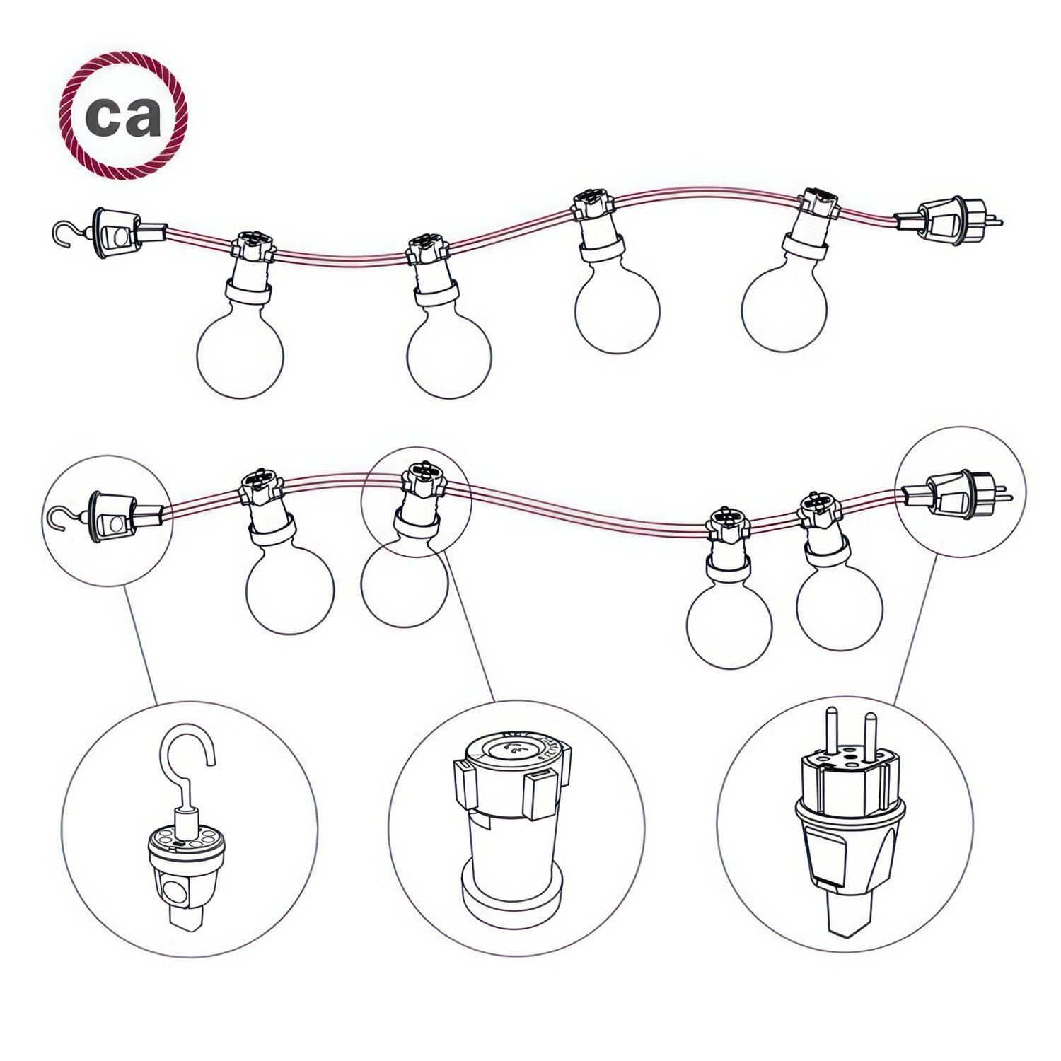 Elektrisk kabel för ljusslinga täckt med Grön bomull CX08 -UV-beständig