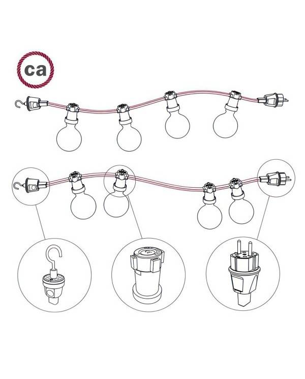 Elektrisk kabel för ljusslinga täckt med Grön bomull CX08 -UV-beständig