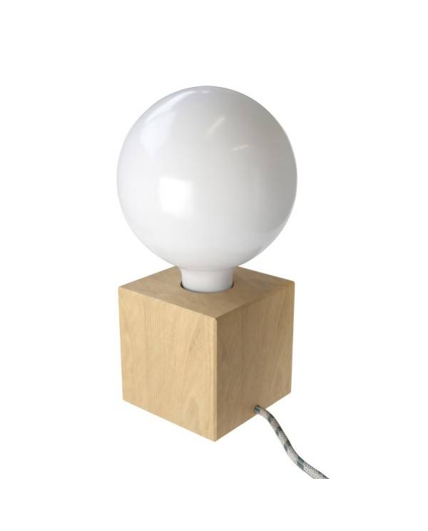 Posaluce Cubetto,  fa asztali lámpa textilkábellel, kapcsolóval és villásdugóval