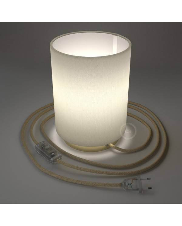 Posaluce in metal with White Lawn Cilindro lampshade, complete with fabric cable, switch and 2-pin plug