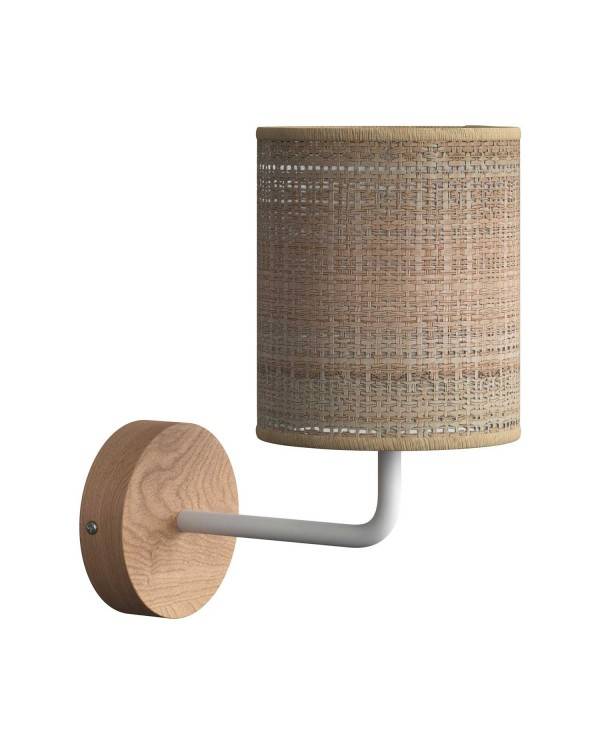 Fermaluce Wood, houten wandlamp met Cilindro-lampenkap en gebogen arm