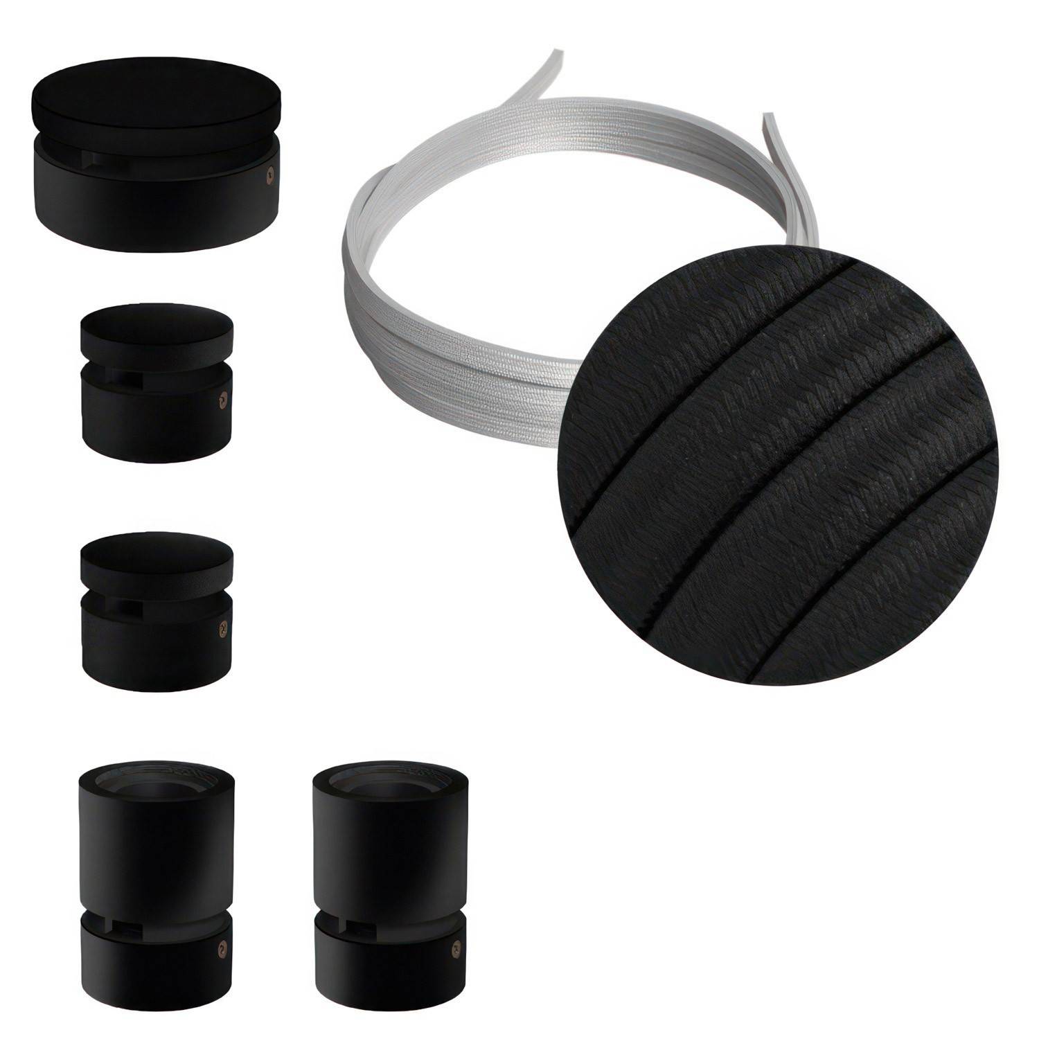 Kit Wiggle Filé System - con 3m cable textil guirnalda y 5 accesorios de madera pintados de negro