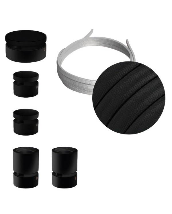 Setul Filé System Wiggle Kit - cu cablu de lumină de 3m și 5 componente interioare din lemn vopsit negru.