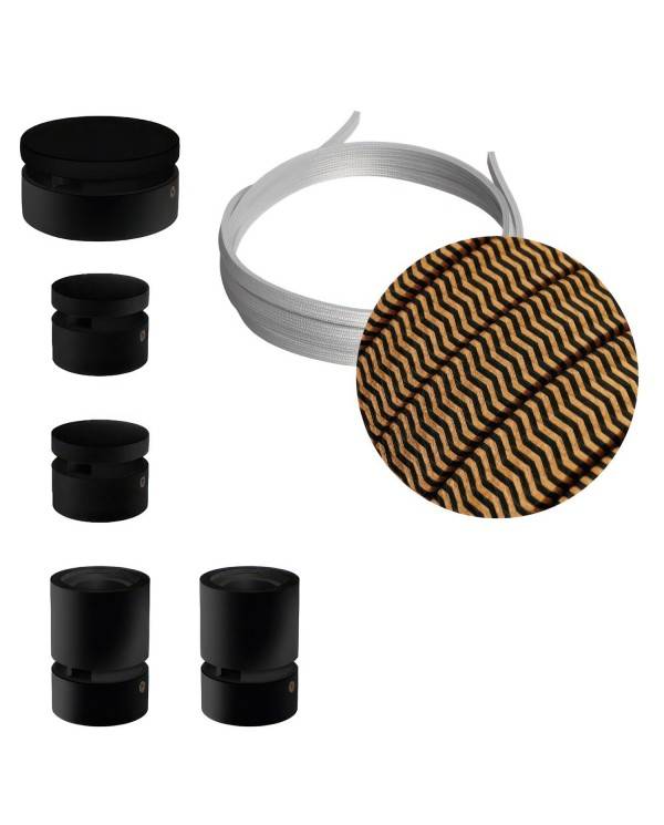 Kit Wiggle Filé System - con 3m cable textil guirnalda y 5 accesorios de madera pintados de negro
