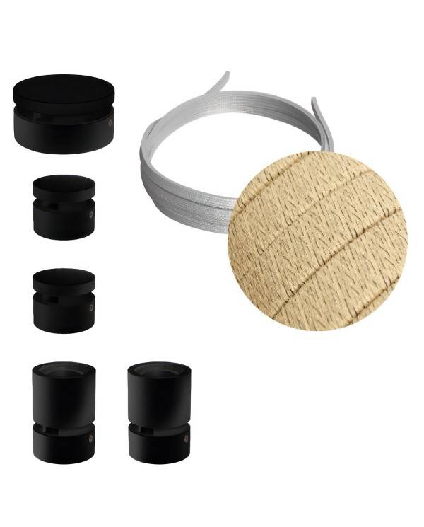 Kit Wiggle Filé System - con 3m cable textil guirnalda y 5 accesorios de madera pintados de negro