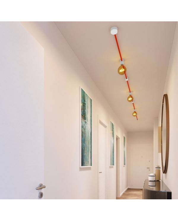 Kit Linear do Sistema Filé - com cabo de cordão de luzes de 5 m e 7 componentes em madeira envernizada a branco para interior