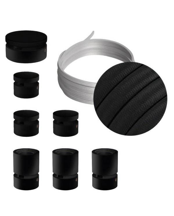 Kit Linear Filé System - con 5m cable textil guirnalda y 7 accesorios de madera pintados de negro