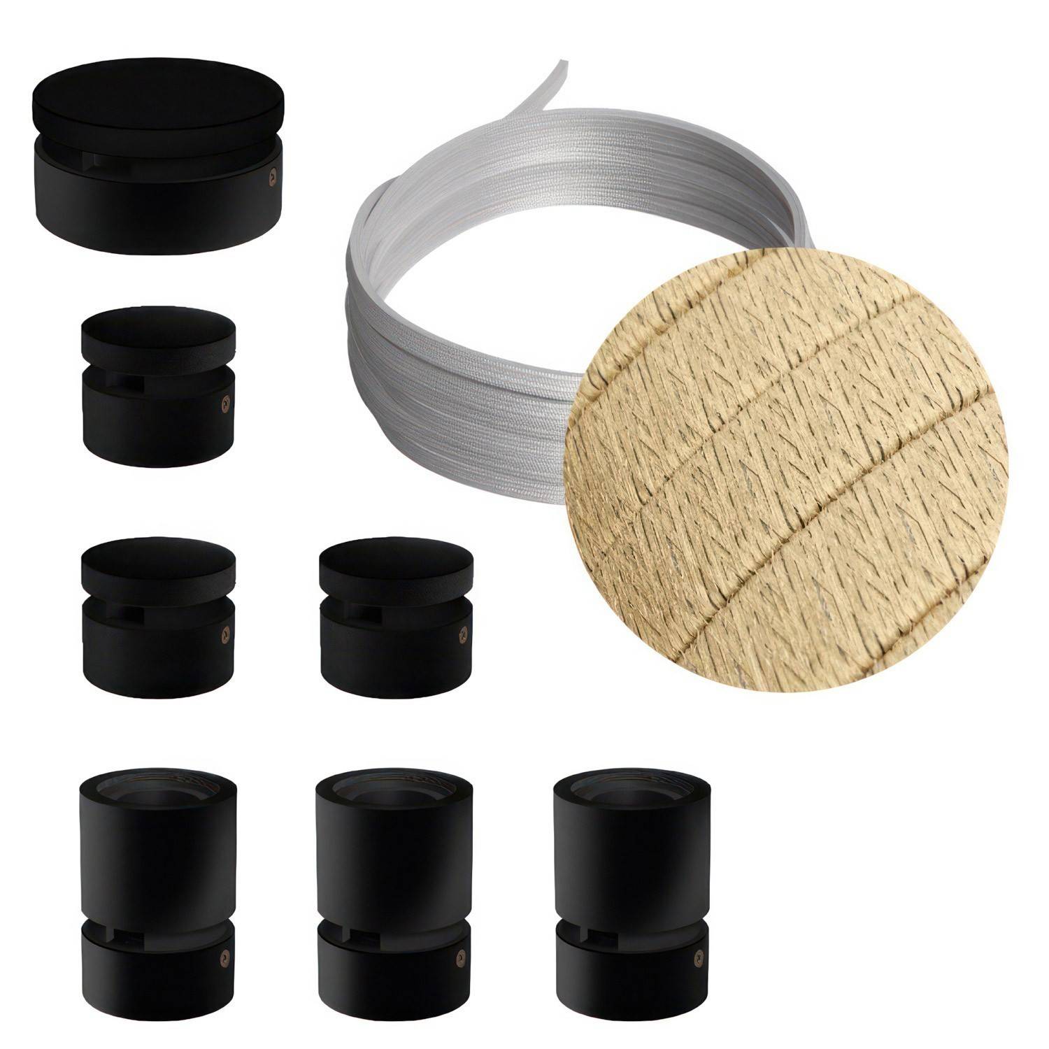 Kit Linear Filé System - con 5m cable textil guirnalda y 7 accesorios de madera pintados de negro