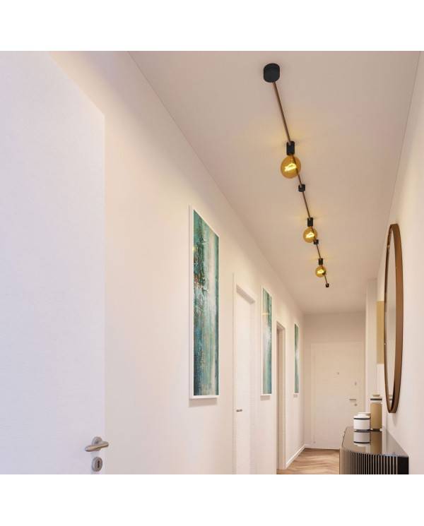 Kit Linear do Sistema Filé - com cabo de cordão de luzes de 5 m e 7 componentes em madeira envernizada a preto para interior