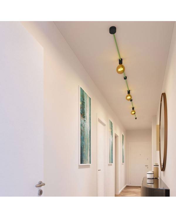 Kit Linear Filé system - avec câbles pour guirlande lumineuse de 5 mètres et 7 composants en bois verni noir pour intérieur
