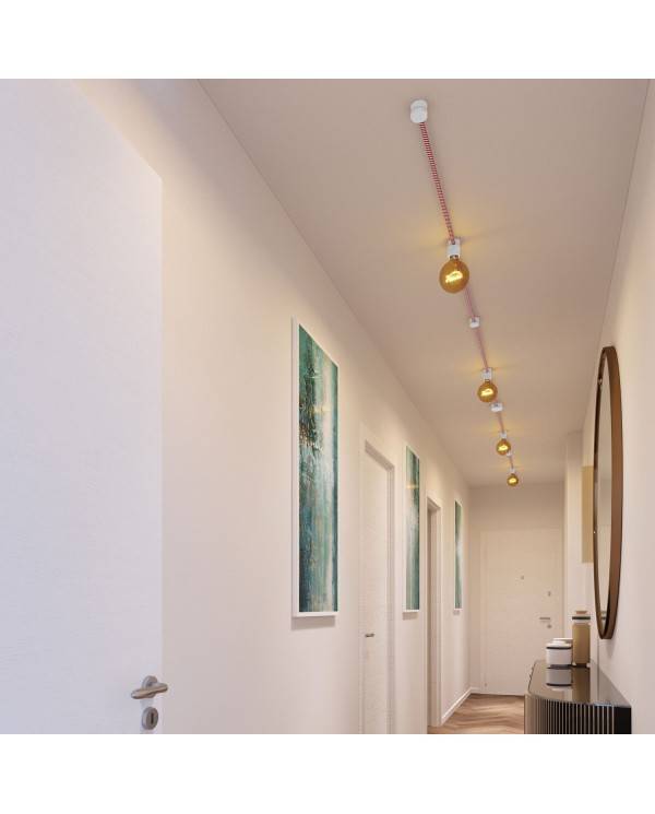 Kit Symmetric Filé system - avec câbles pour guirlande lumineuse de 5 mètres et 9 composants en bois verni blanc pour intérieur