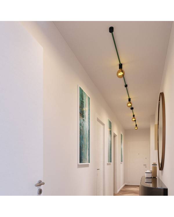 Kit Symmetric Filé system - avec câbles pour guirlande lumineuse de 5 mètres et 9 composants en bois verni noir pour intérieur