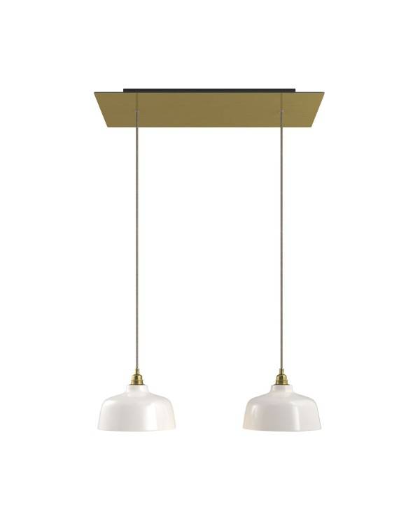 2 lichts-hanglamp voorzien van XXL rechthoekige Rose-One 675 mm compleet met strijkijzersnoer en Coppa lampenkap