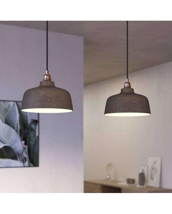 Závesná lampa s 2 svetlami, s obdĺžnikovou XXL rozetou Rose-One, textilným káblom a keramickými tienidlami