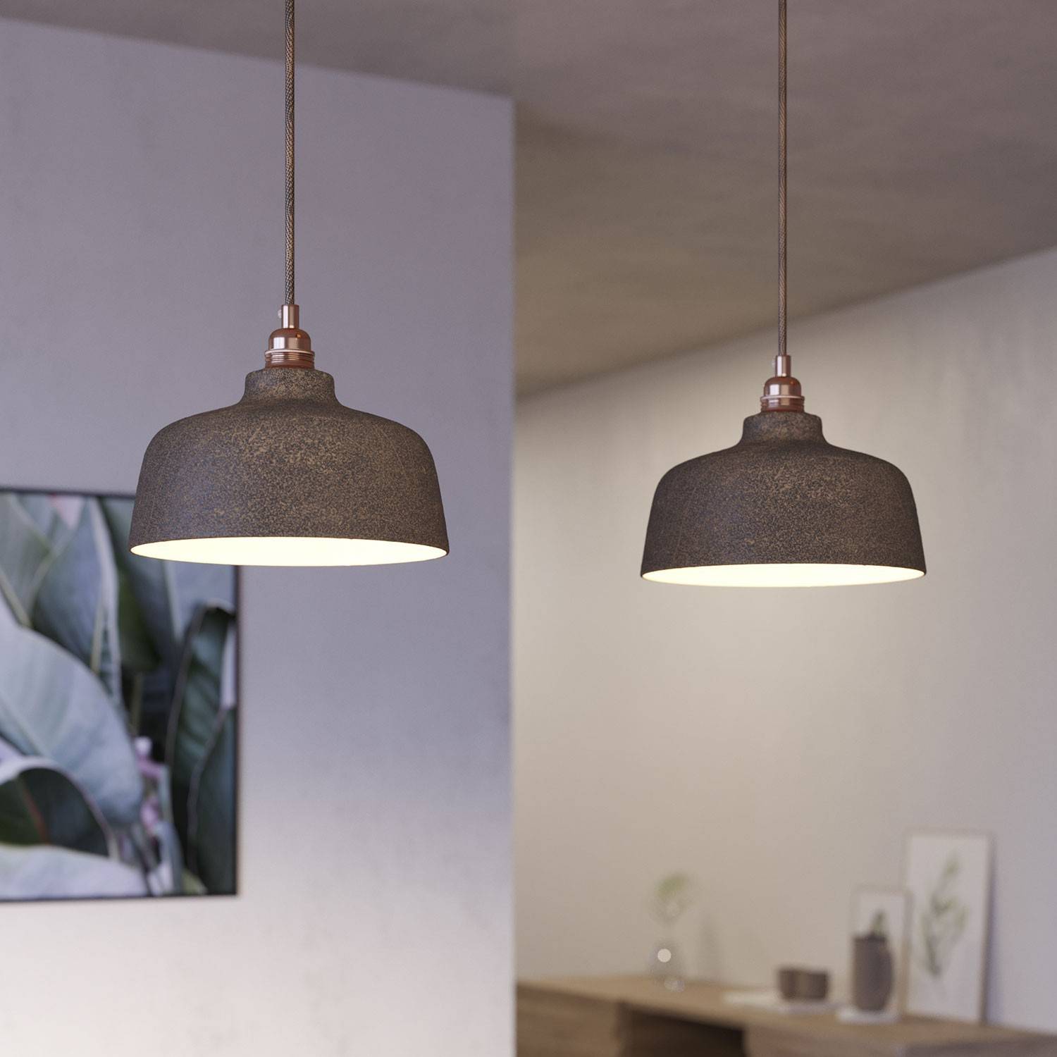 2 lichts-hanglamp voorzien van XXL rechthoekige Rose-One 675 mm compleet met strijkijzersnoer en Coppa lampenkap