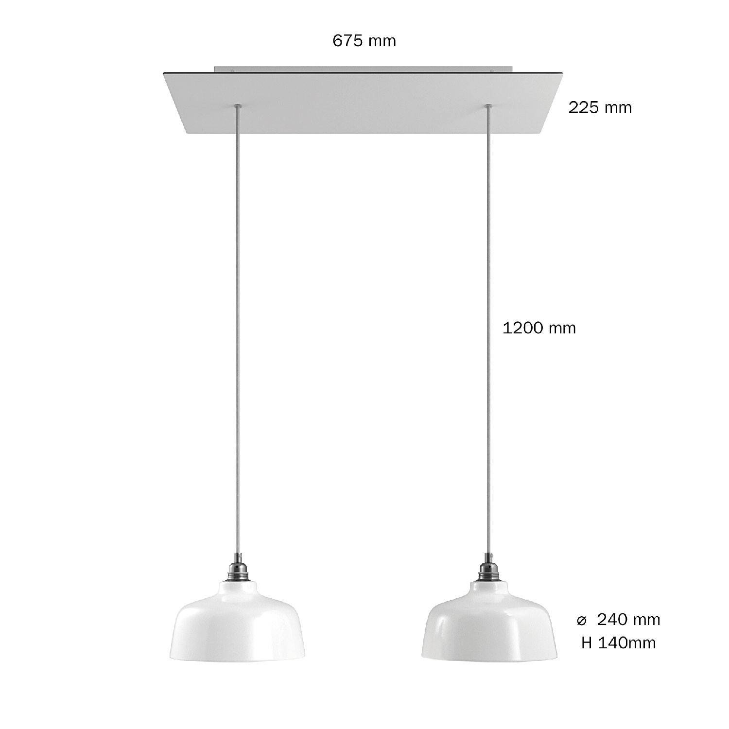 2-light pendel lampe med 675 mm rektangulær XXL Rose-One, med stofkabel og Coppa lampeskærm