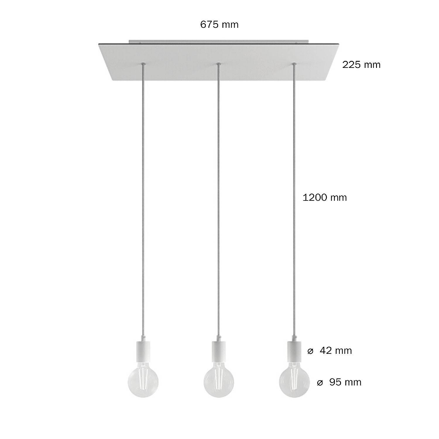 3-light pendant lamp with 675 mm rectangular XXL Rose-One, featuring fabric cable and metal finishes