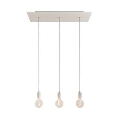 3 lichts-hanglamp voorzien van XXL rechthoekige Rose-One 675 mm compleet met strijkijzersnoer en metalen afwerking