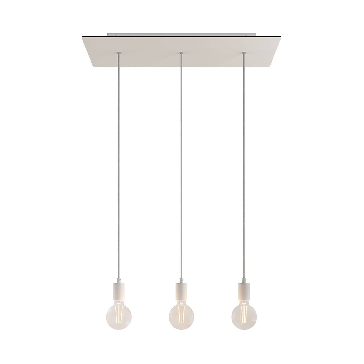 3-light pendant lamp with 675 mm rectangular XXL Rose-One, featuring fabric cable and metal finishes