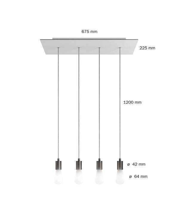 4 lichts-hanglamp voorzien van XXL rechthoekige Rose-One 675 mm compleet met strijkijzersnoer en metalen afwerking