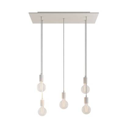 5 lichts-hanglamp voorzien van XXL rechthoekige Rose-One 675 mm compleet met strijkijzersnoer en metalen afwerking