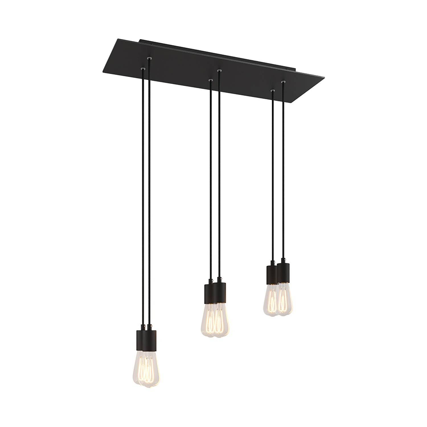 6-light pendellampe med 675 mm rektangulær XXL Rose-One, med stofkabel og metalfinish