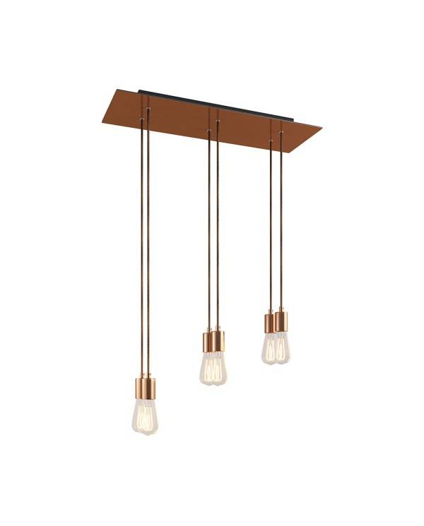 6-light pendellampe med 675 mm rektangulær XXL Rose-One, med stofkabel og metalfinish