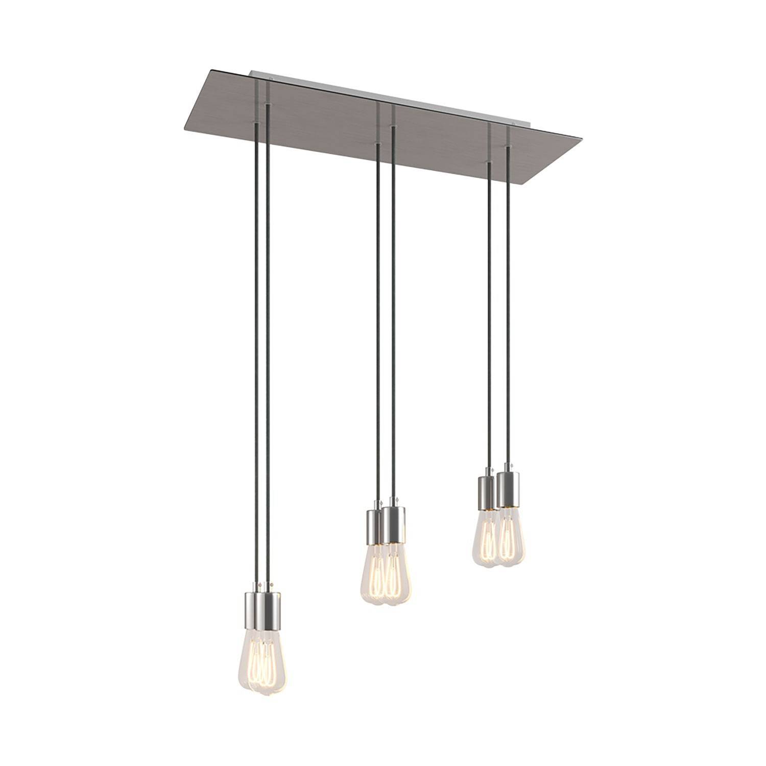 6-light pendellampe med 675 mm rektangulær XXL Rose-One, med stofkabel og metalfinish