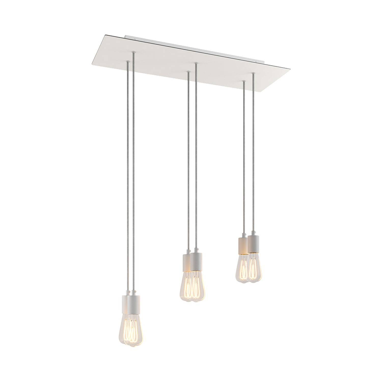 6-light pendellampe med 675 mm rektangulær XXL Rose-One, med stofkabel og metalfinish