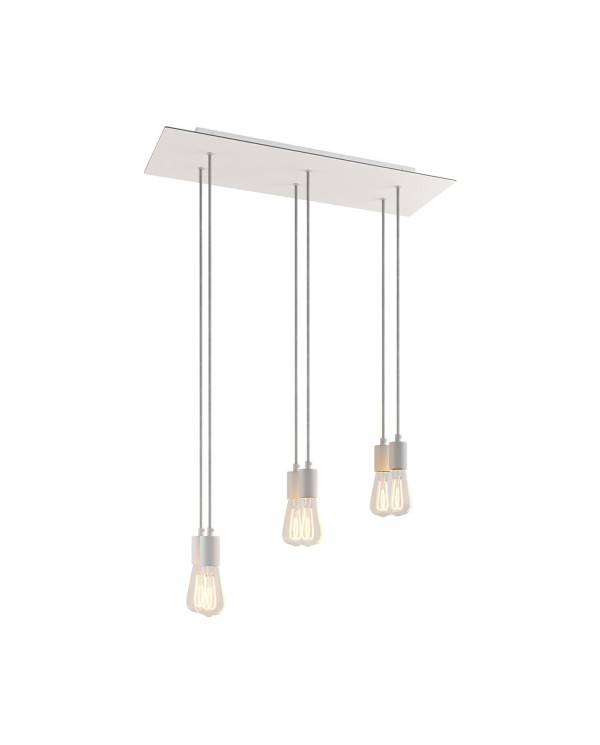 6-light pendellampe med 675 mm rektangulær XXL Rose-One, med stofkabel og metalfinish